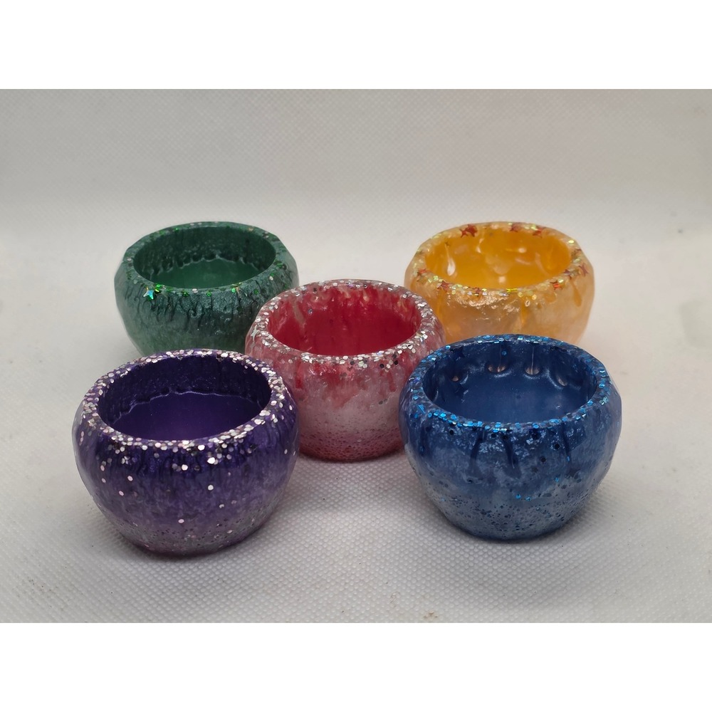 5 Handmade Mini Resin Trinket Bowls Jewelry Ring Bead Crystal Display Dishes - Picture 2 of 6